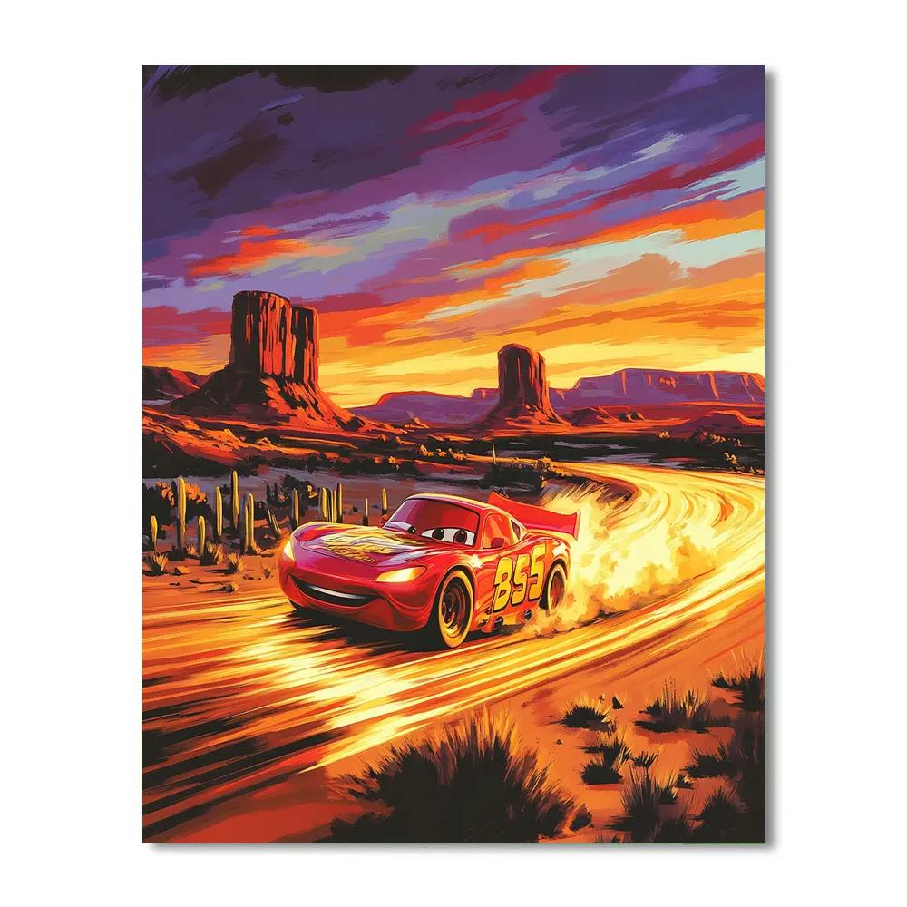 Lightning McQueen Desert Race Sunset Disney Inspired paint by numbers