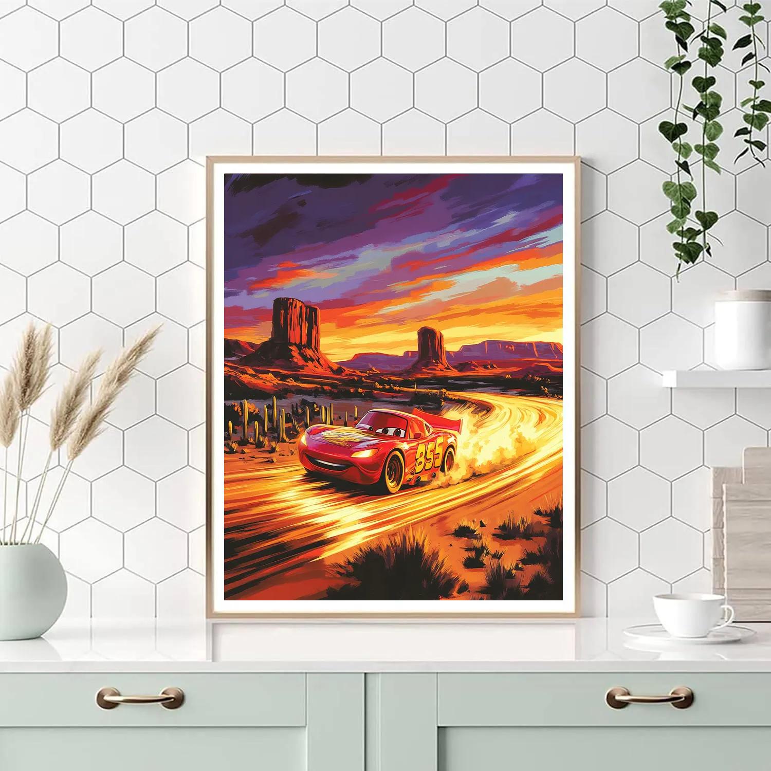 Lightning McQueen Desert Race Sunset Disney Inspired paint by numbers