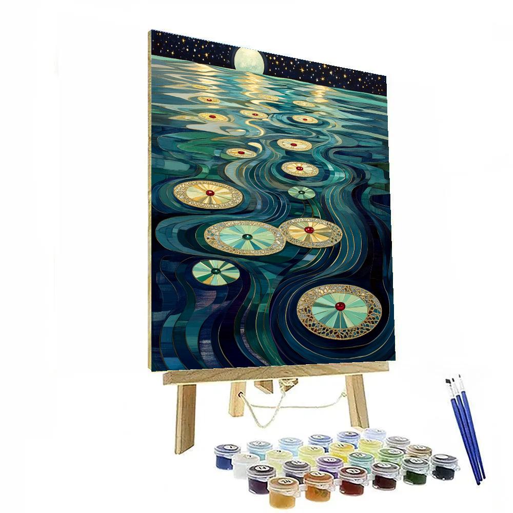 Gustav Klimt Inspired Ornamental Moonlit Lake Surface DIY paint by numbers