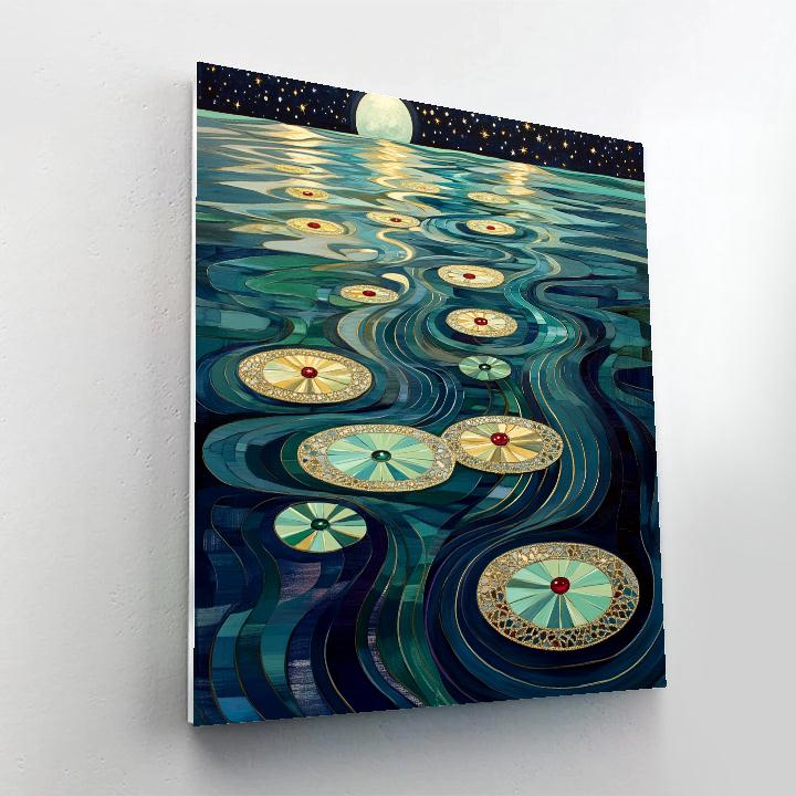 Gustav Klimt Inspired Ornamental Moonlit Lake Surface DIY paint by numbers