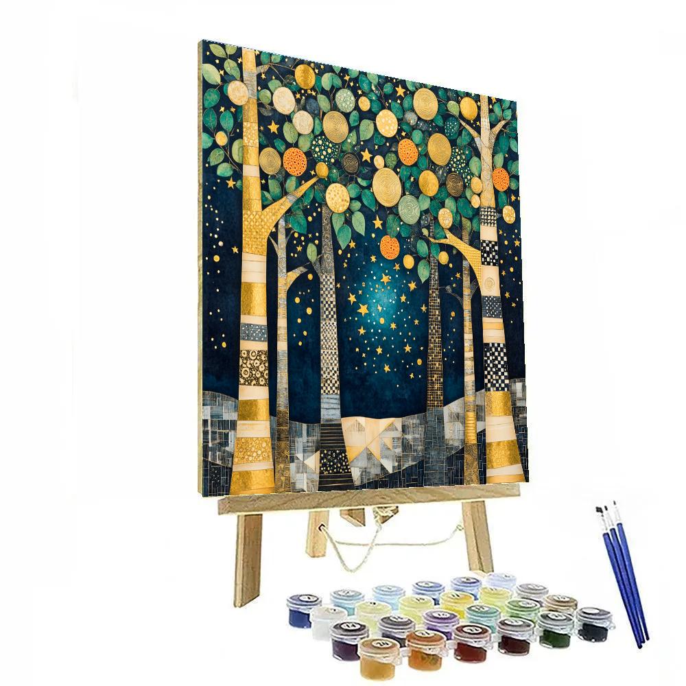 Gustav Klimt Inspired Celestial Orchard Mosaic paint by number