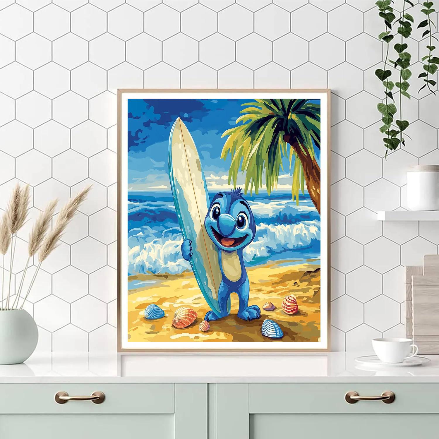 Stitch Beach Day Surf Fun Disney Inspired painting number kit