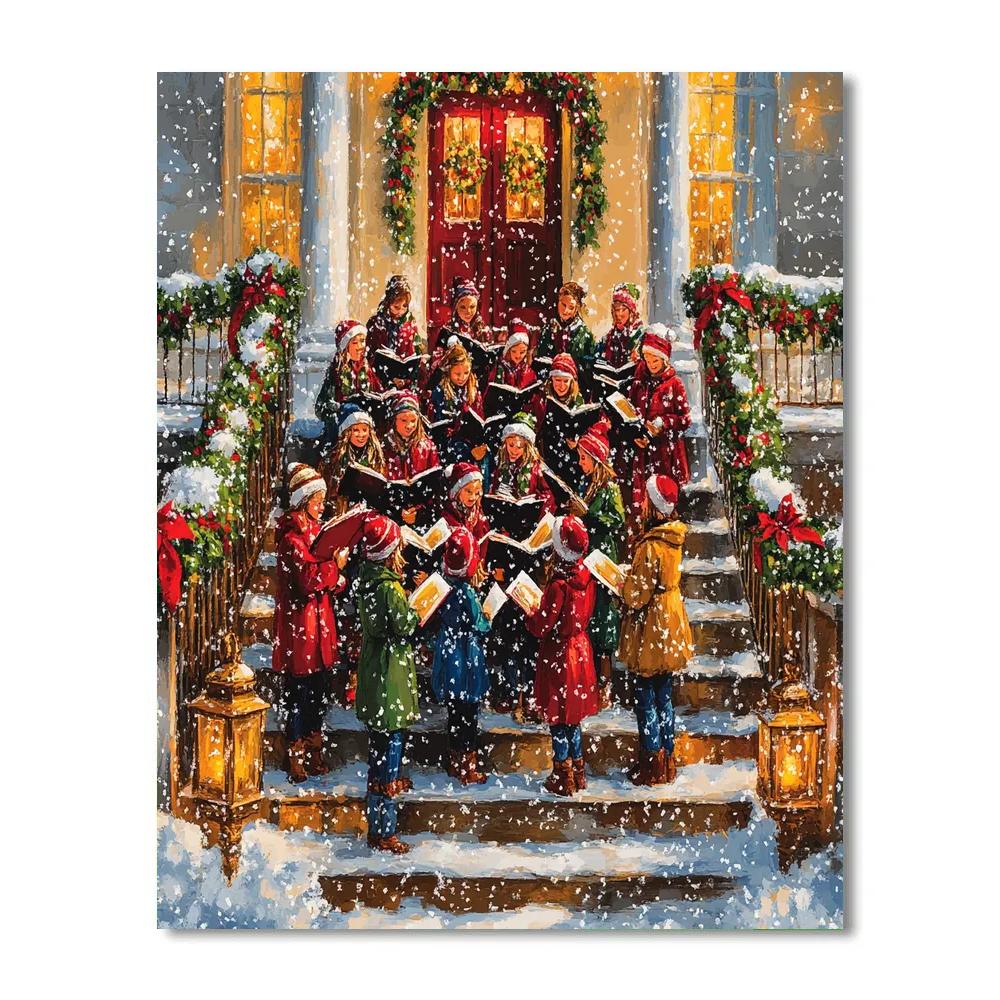 Christmas Choir On The Steps painting number kit