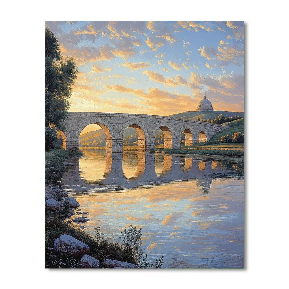 Raphael Inspired Arcaded River Crossing At Dawn paint by numbers