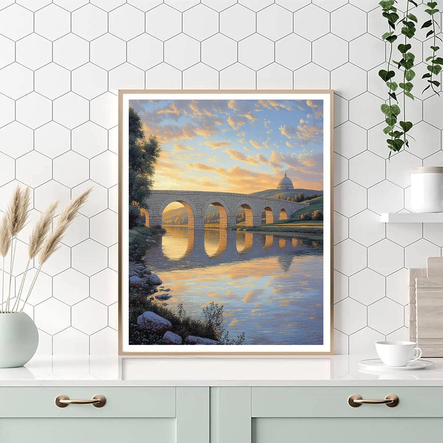Raphael Inspired Arcaded River Crossing At Dawn paint by numbers
