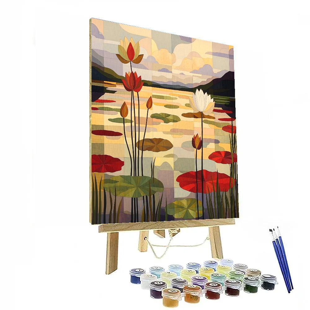 Nandalal Bose Inspired Lotus Mirage At Dusk Paint by numbers art