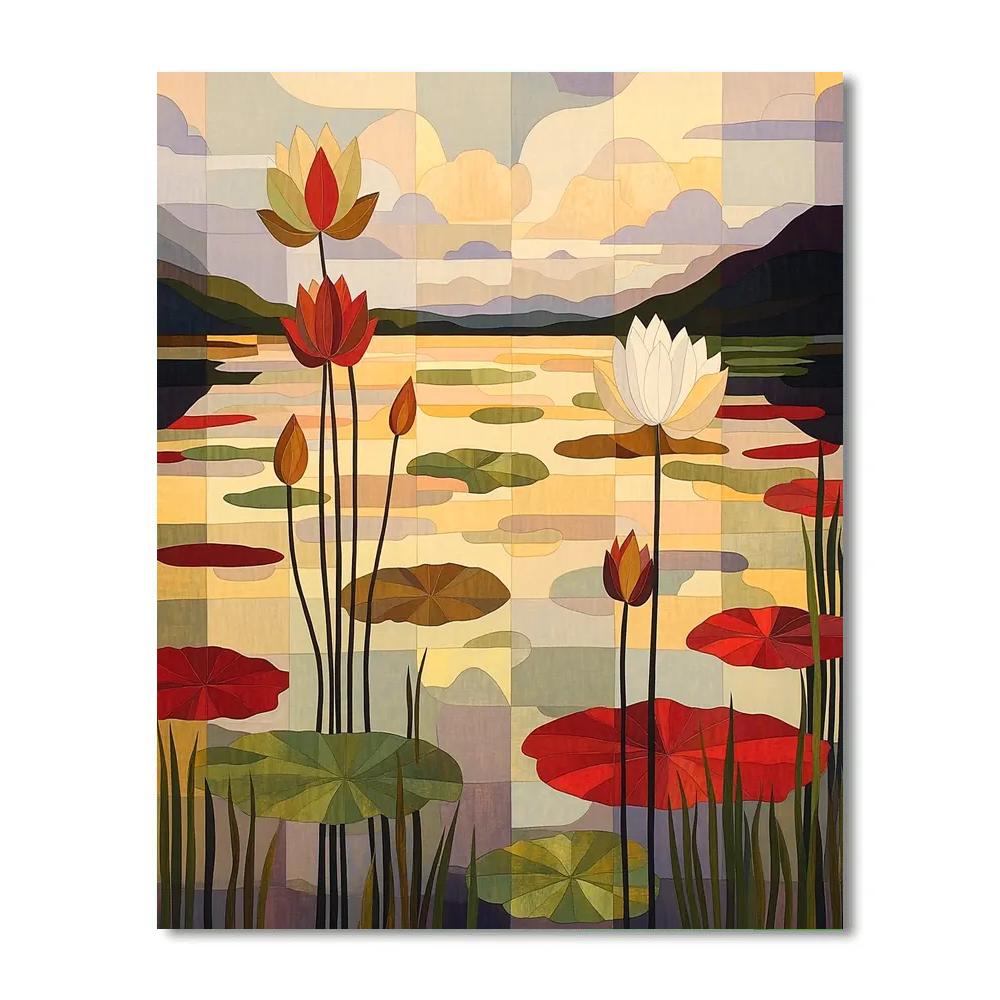 Nandalal Bose Inspired Lotus Mirage At Dusk Paint by numbers art