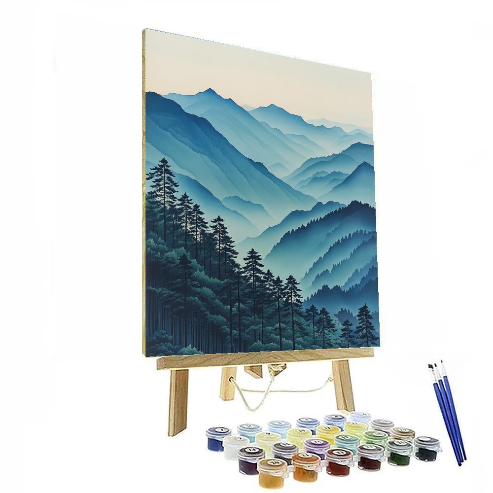 Hiroshige Inspired Mist Over Pine Mountain Numbered painting kits