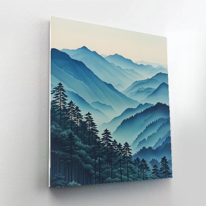 Hiroshige Inspired Mist Over Pine Mountain Numbered painting kits