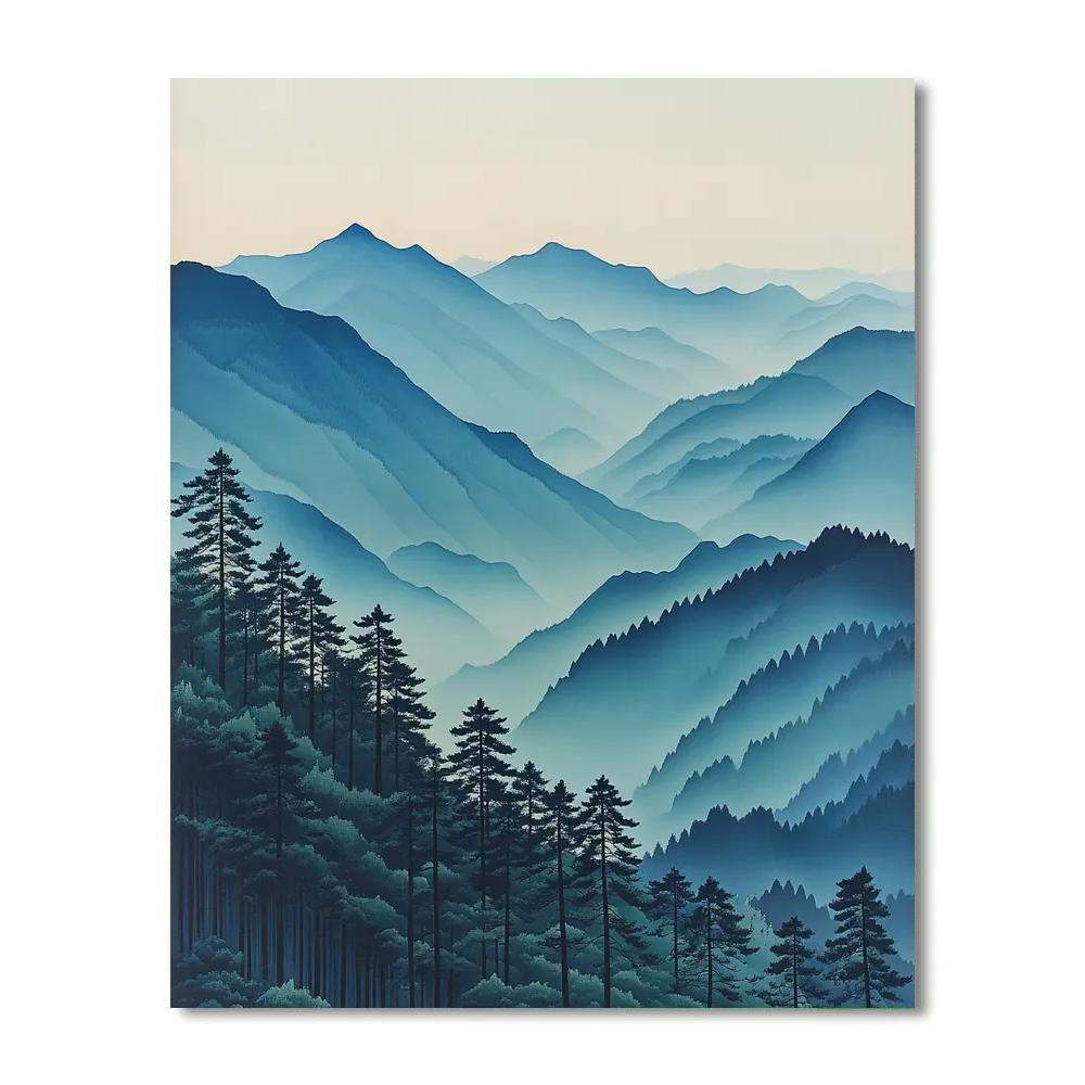 Hiroshige Inspired Mist Over Pine Mountain Numbered painting kits
