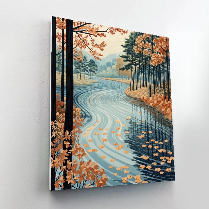 Hiroshige Inspired Autumn River Of Falling Leaves paint by number