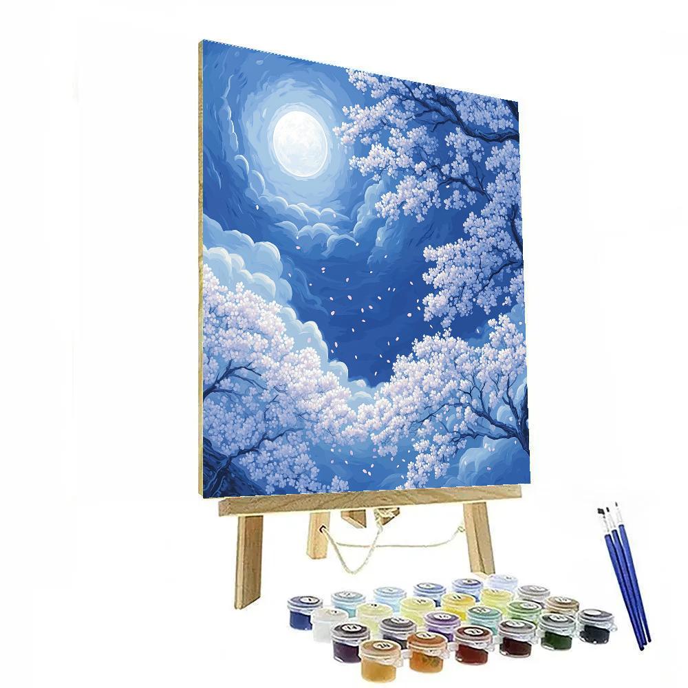 Hiroshige Inspired Moonlit Cherry Blossom Breeze paint by numbers