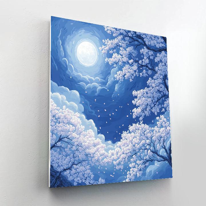 Hiroshige Inspired Moonlit Cherry Blossom Breeze paint by numbers