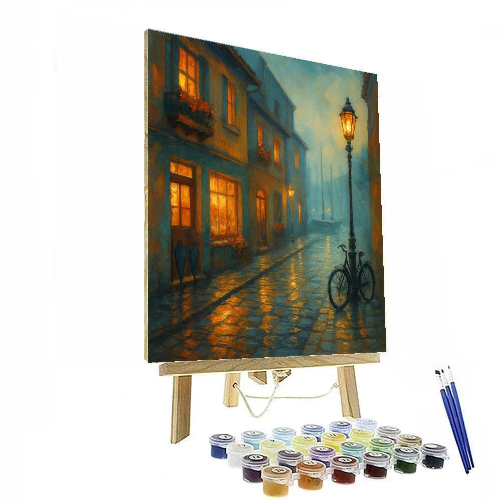 Lantern Glow Over Rainy Harbor Lane Paint by numbers kits