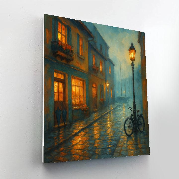 Lantern Glow Over Rainy Harbor Lane Paint by numbers kits