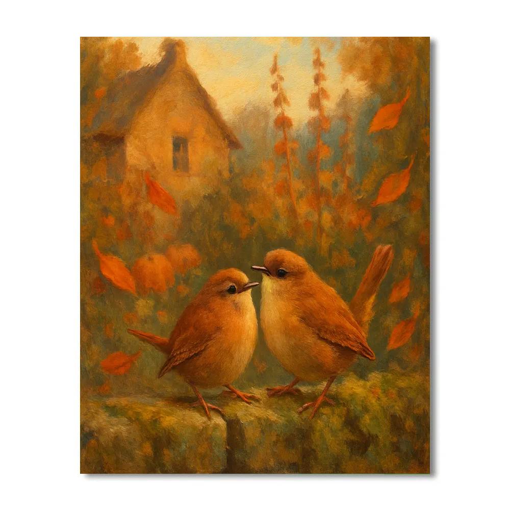 Autumn Hearth Wrens By The Stone Wall Paint by numbers kits
