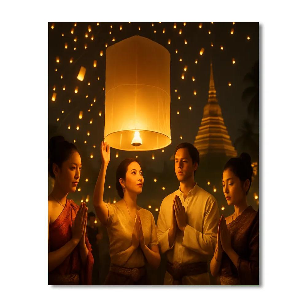 Lantern Release At Yi Peng Festival Chiang Mai paint by color