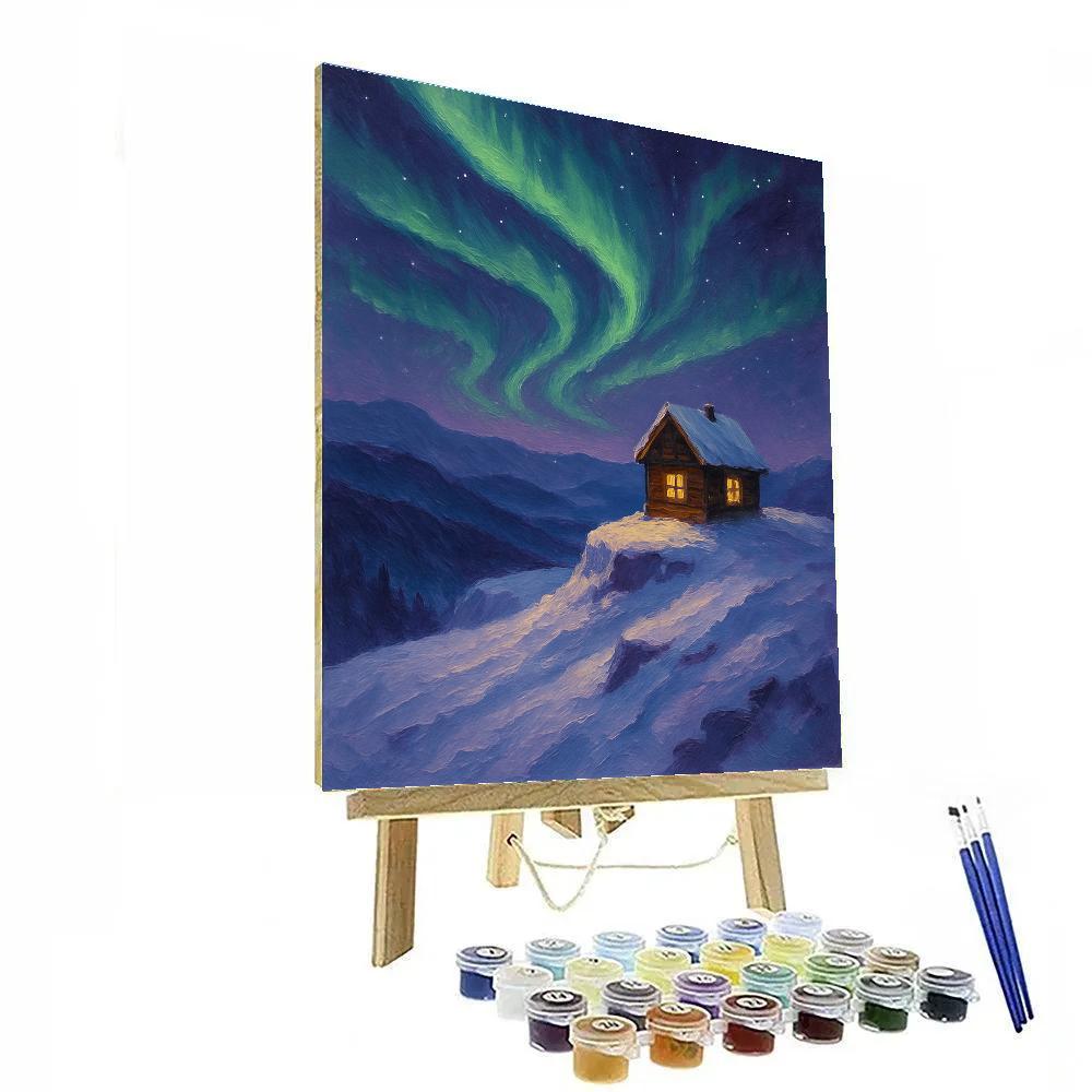 Aurora Over Quiet Cabin Ridge paint by number