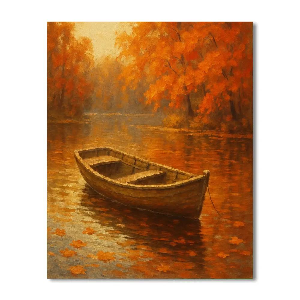 Autumn Rowboat In Golden Reflection Number painting