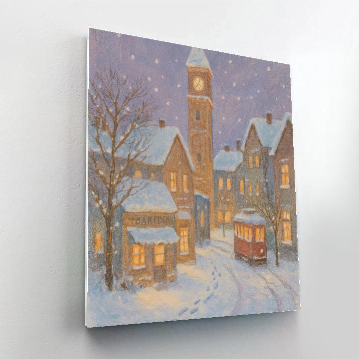 Snow Quiet Street With Clock Tower painting number kit