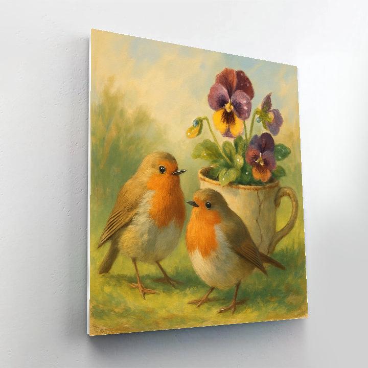 Spring Robins In The Teacup Garden paint by number