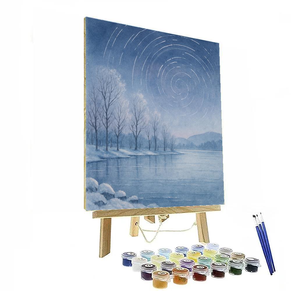 Star Trail Lake In Winter Stillness paint by color