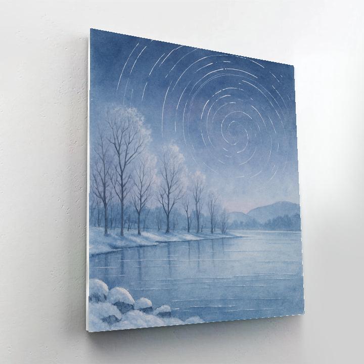 Star Trail Lake In Winter Stillness paint by color