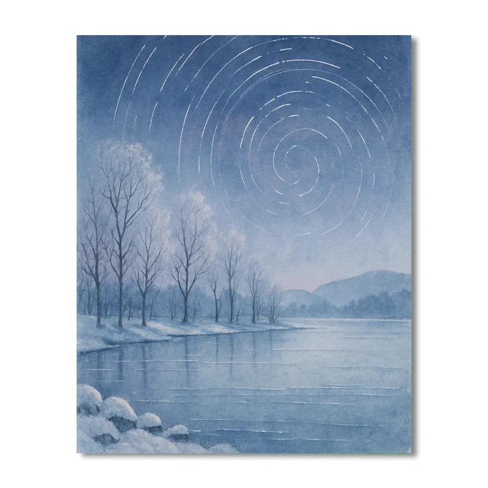 Star Trail Lake In Winter Stillness paint by color