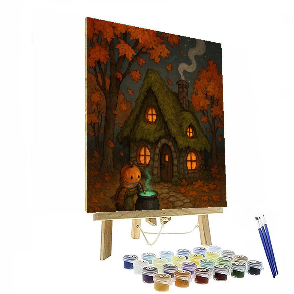 Cottage Cauldron Under Falling Leaves Paint by numbers art