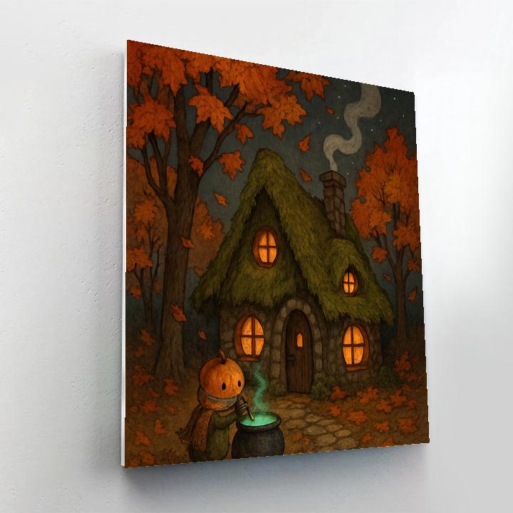 Cottage Cauldron Under Falling Leaves Paint by numbers art