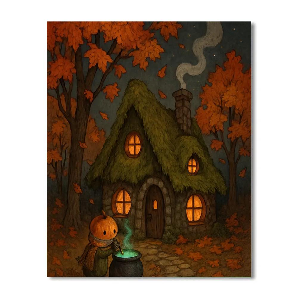 Cottage Cauldron Under Falling Leaves Paint by numbers art
