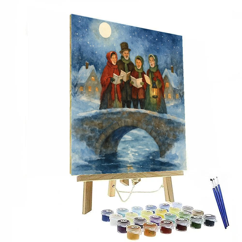 Moonlit Carolers On The Frozen Bridge paint by numbers