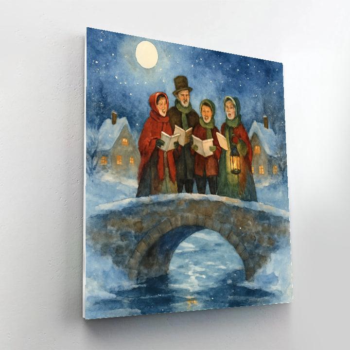 Moonlit Carolers On The Frozen Bridge paint by numbers