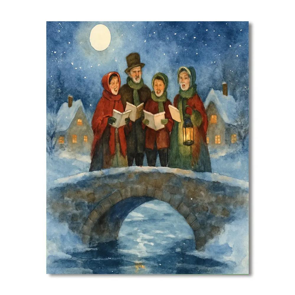 Moonlit Carolers On The Frozen Bridge paint by numbers