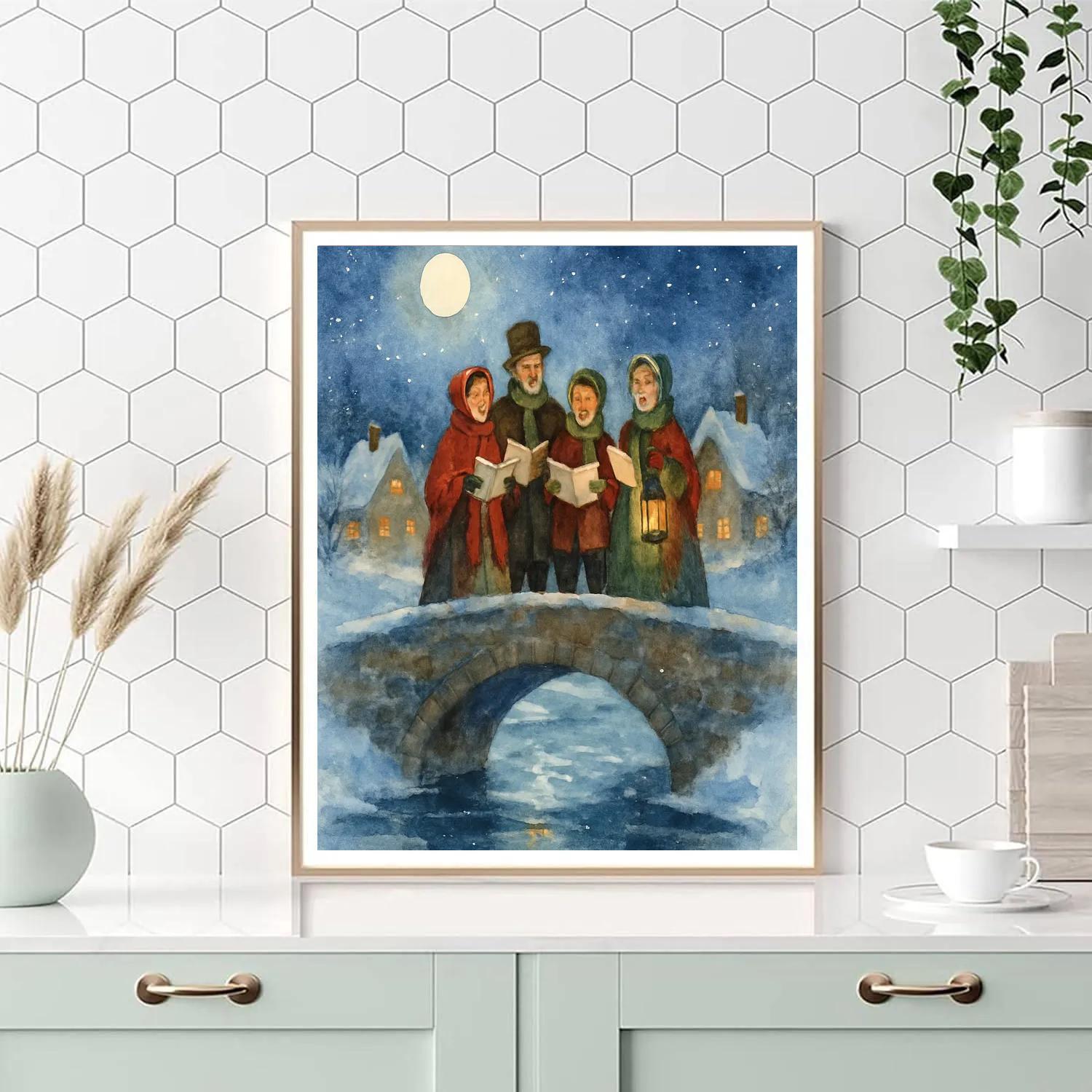 Moonlit Carolers On The Frozen Bridge paint by numbers