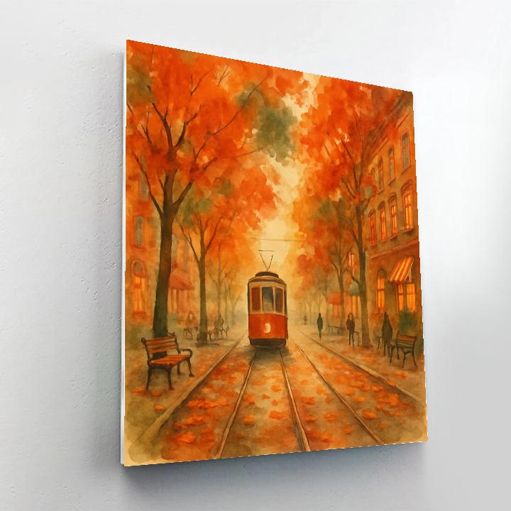 Autumn Streetcar Through Leafy Boulevard Number painting