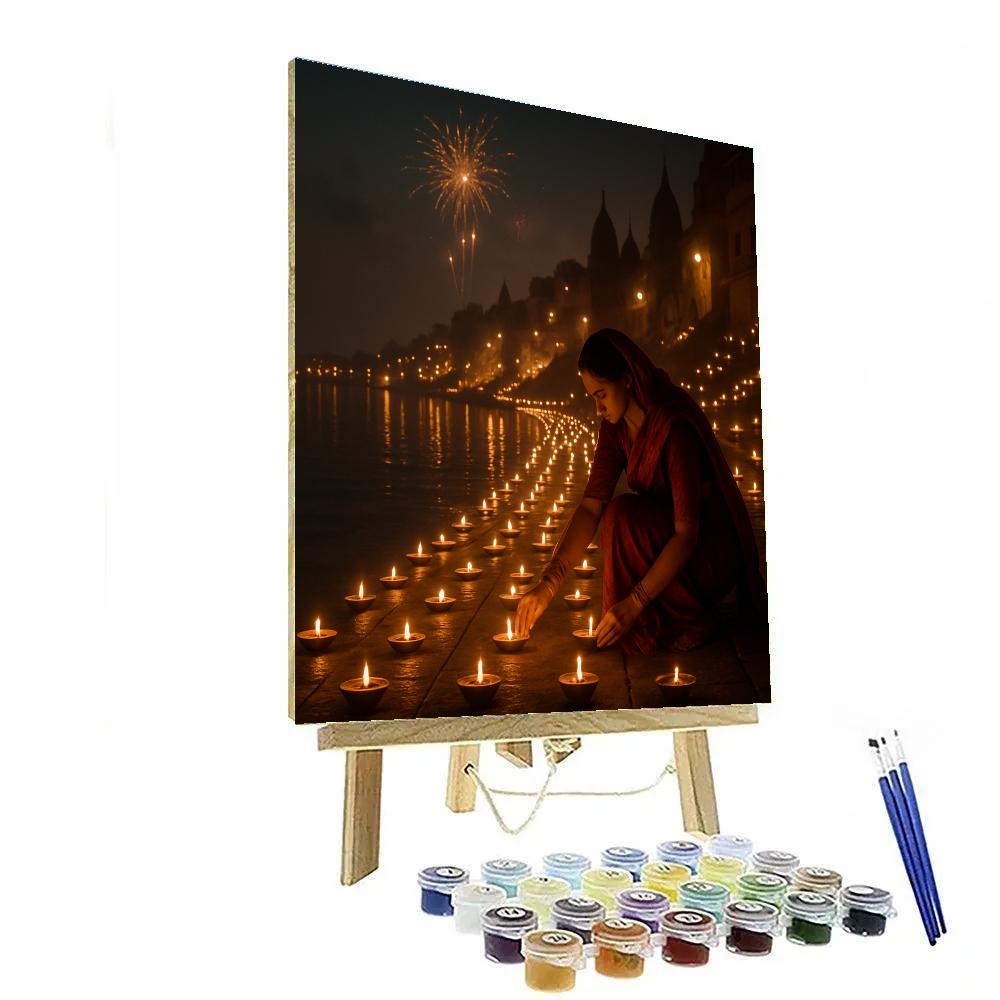 Diwali Night Diyas Along The Ganges Varanasi Numbered painting kits