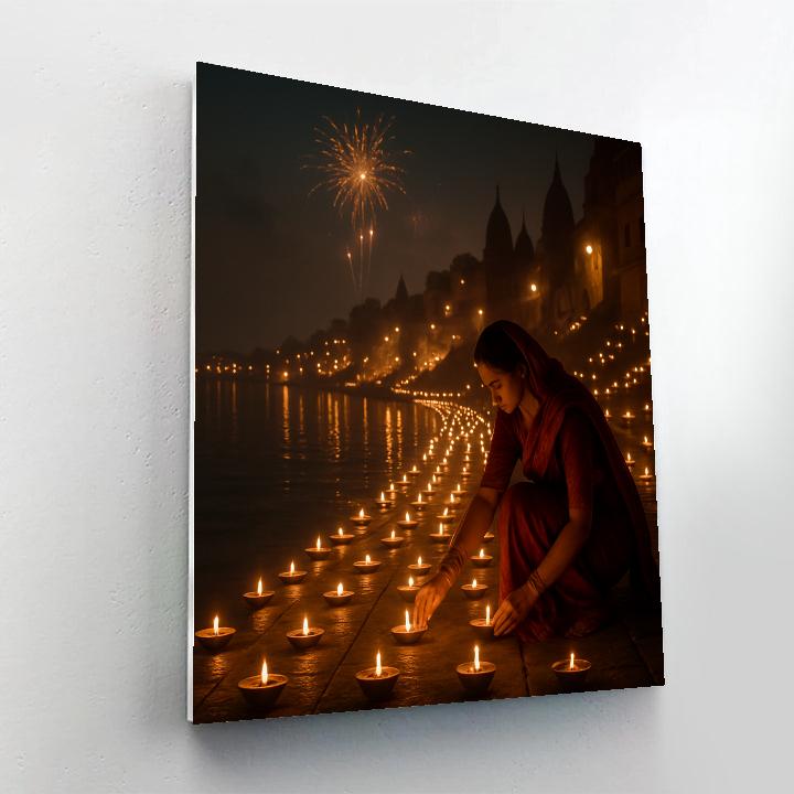 Diwali Night Diyas Along The Ganges Varanasi Numbered painting kits