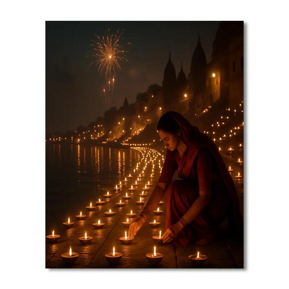 Diwali Night Diyas Along The Ganges Varanasi Numbered painting kits