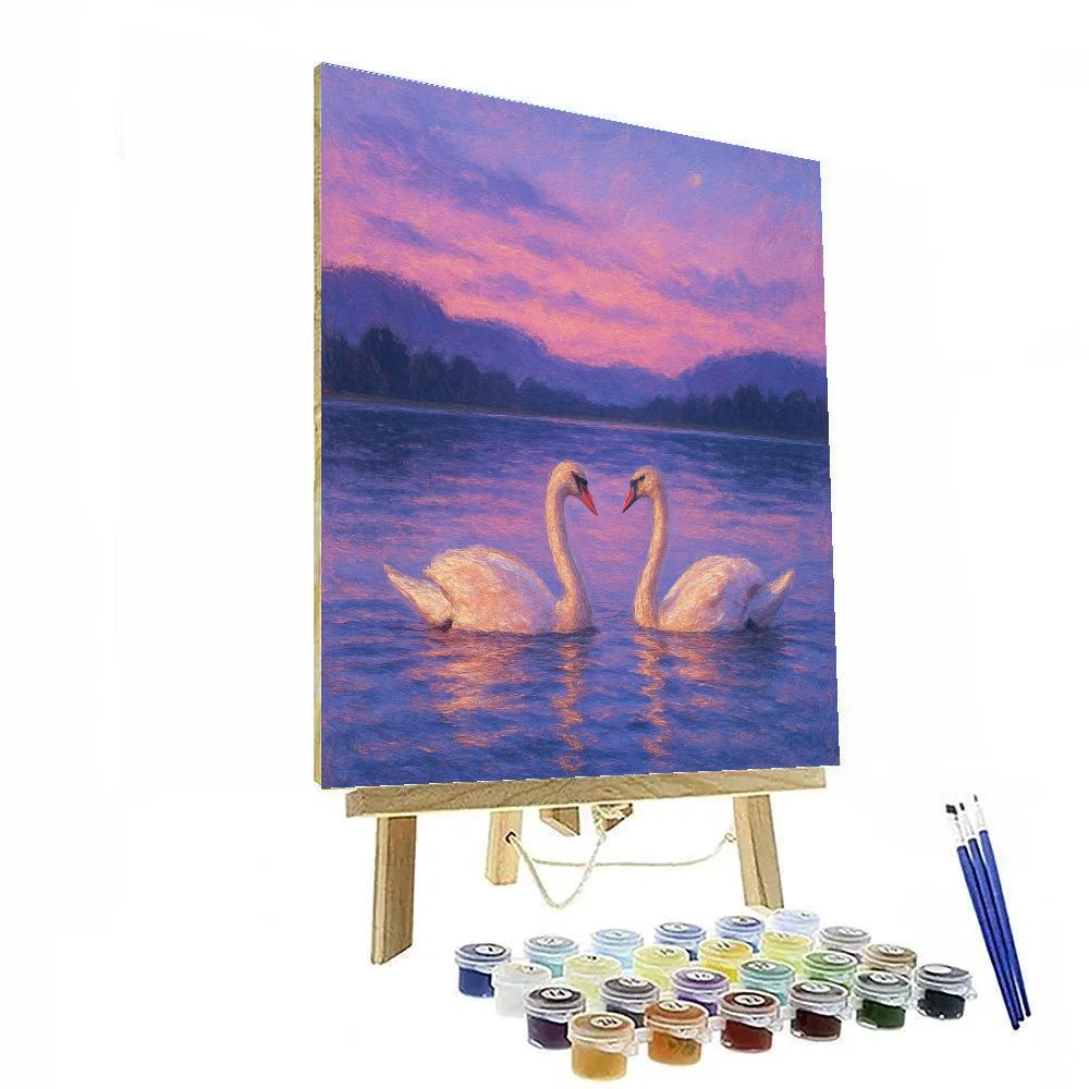 Twilight Swans On Lavender Lake paint by numbers