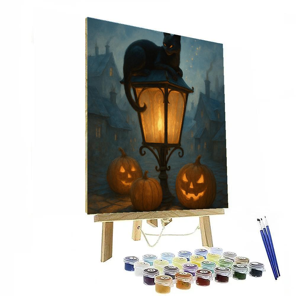 Midnight Cat On Lantern Roof Paint by numbers kits