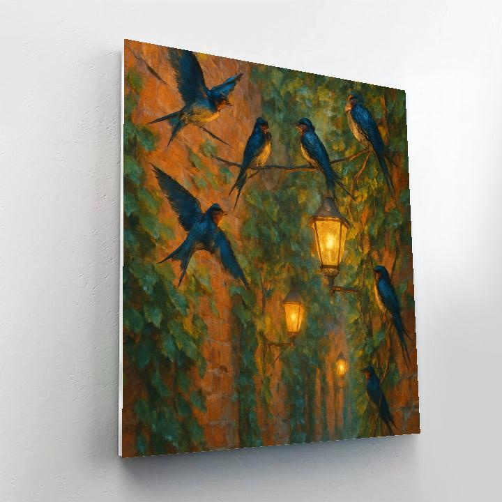 Lantern Light Swallows In The Garden Alley paint by numbers