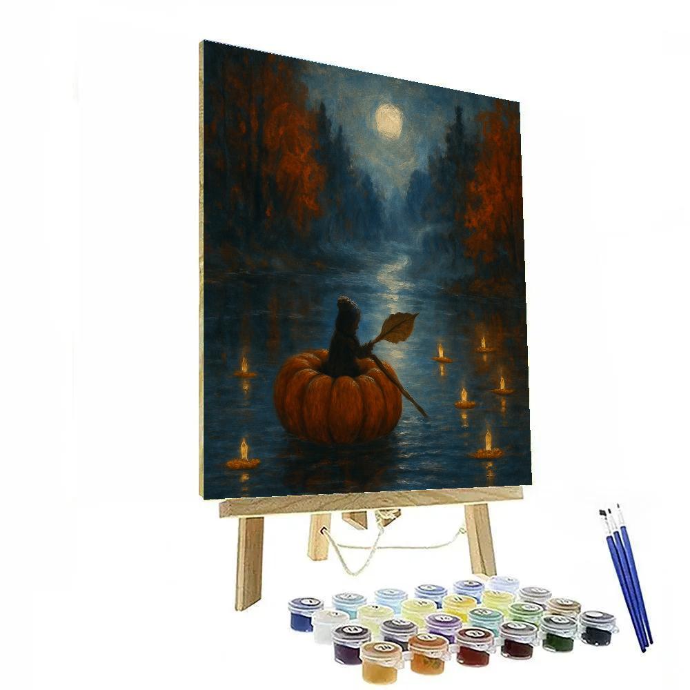 Enchanted Pumpkin Boat On Autumn Lake paint by numbers