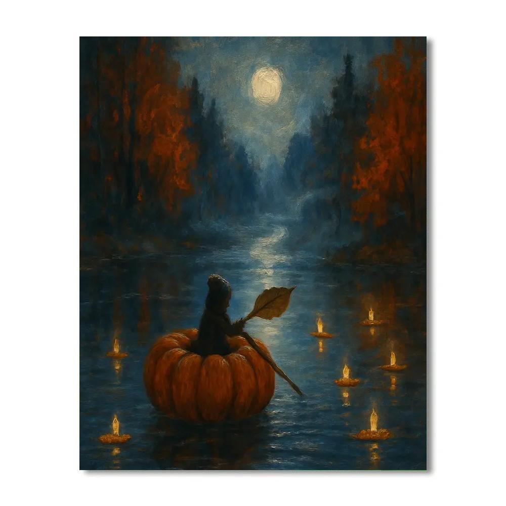 Enchanted Pumpkin Boat On Autumn Lake paint by numbers