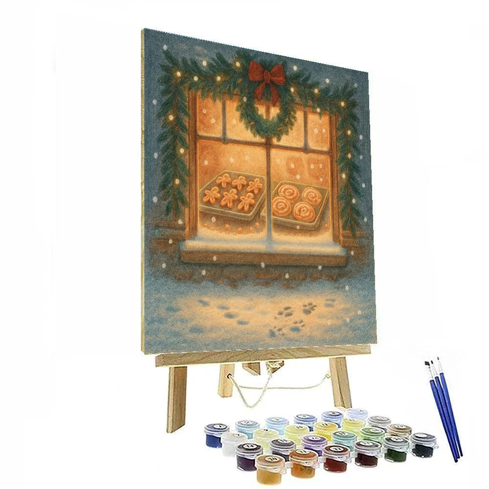 Snowy Bakery Window On Christmas Eve Painting by numbers kit