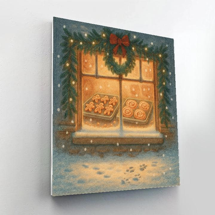 Snowy Bakery Window On Christmas Eve Painting by numbers kit