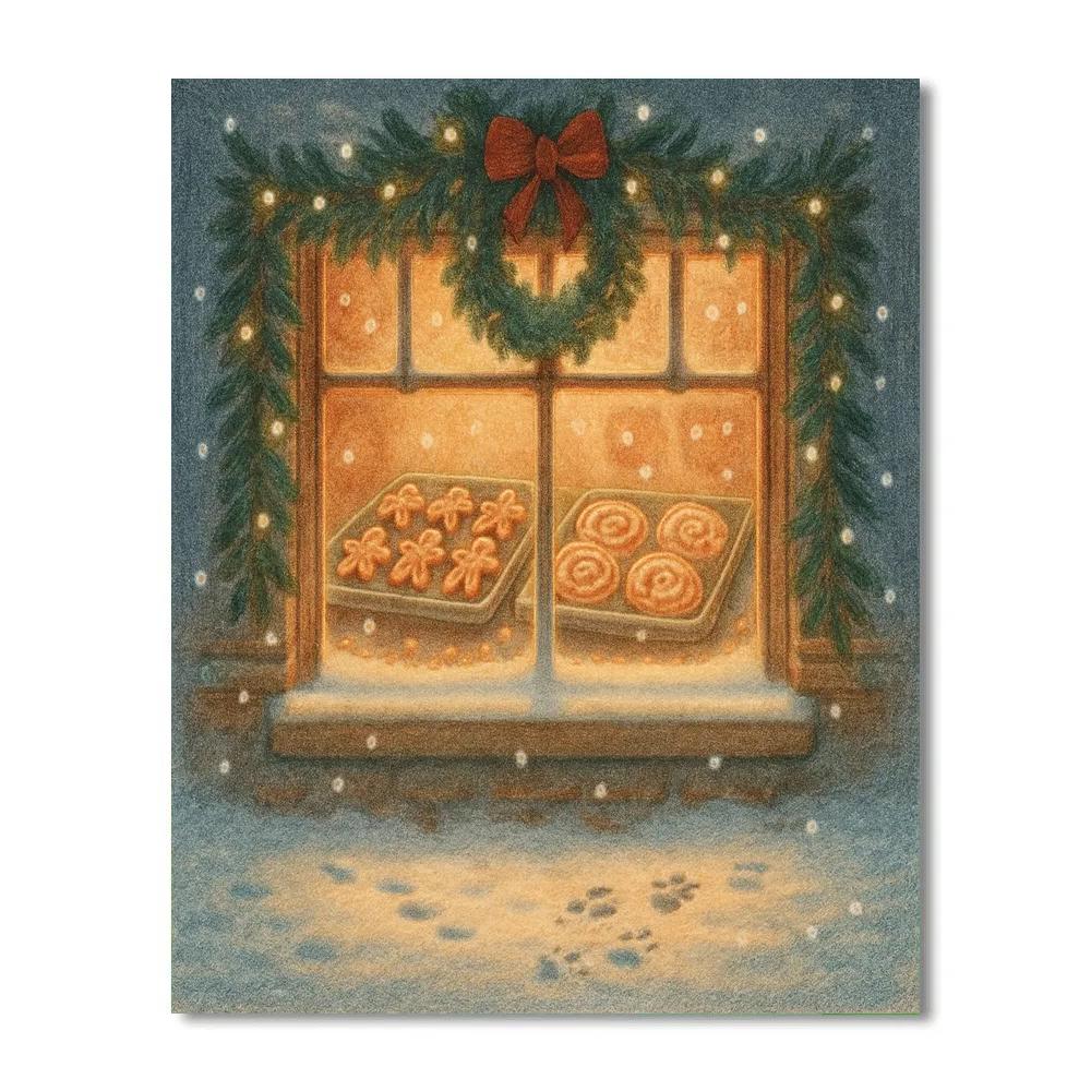 Snowy Bakery Window On Christmas Eve Painting by numbers kit