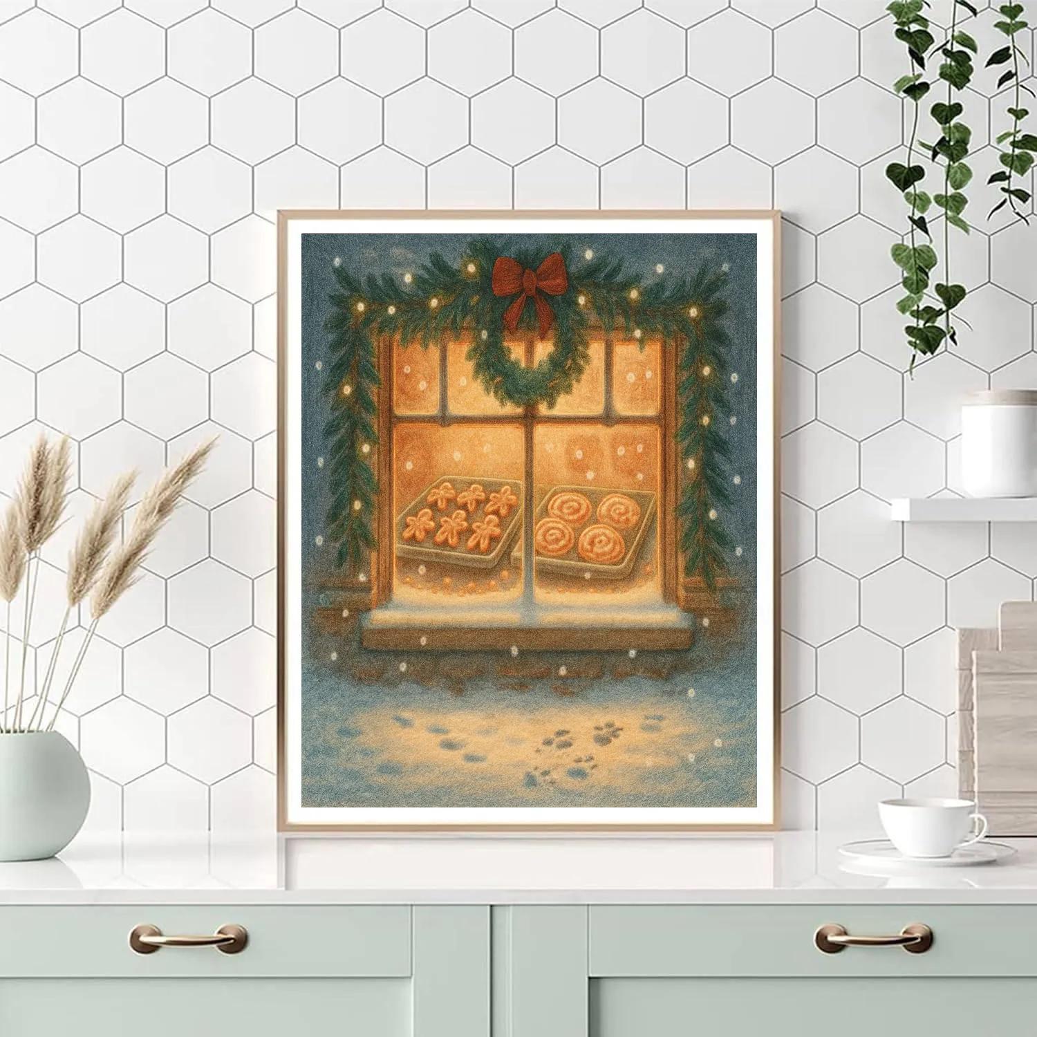 Snowy Bakery Window On Christmas Eve Painting by numbers kit