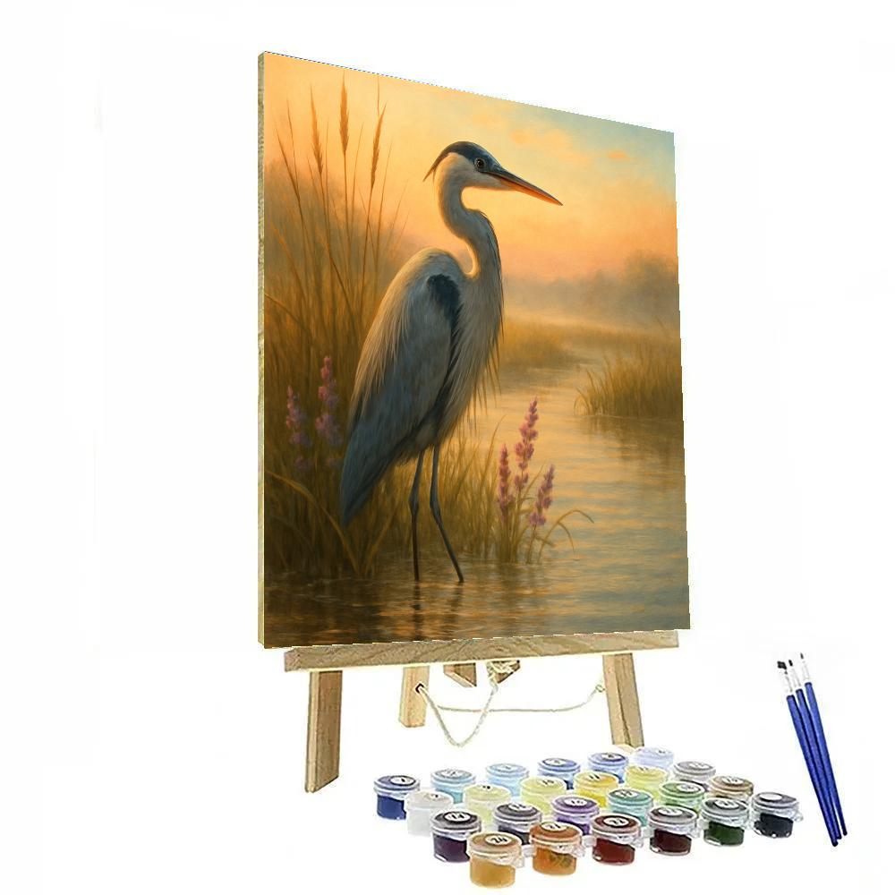 Sunrise Heron In The Marsh Meadow painting number kit