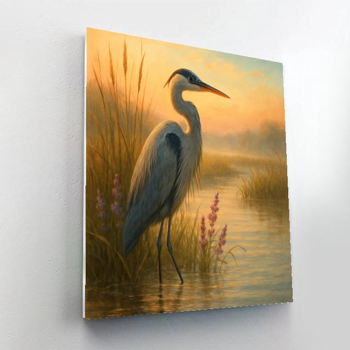 Sunrise Heron In The Marsh Meadow painting number kit